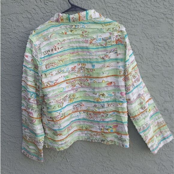 EUC NEW DIRECTION SPORT Green Lightweight Striped Floral Fabric Boho Jacket XL - Picture 4 of 12